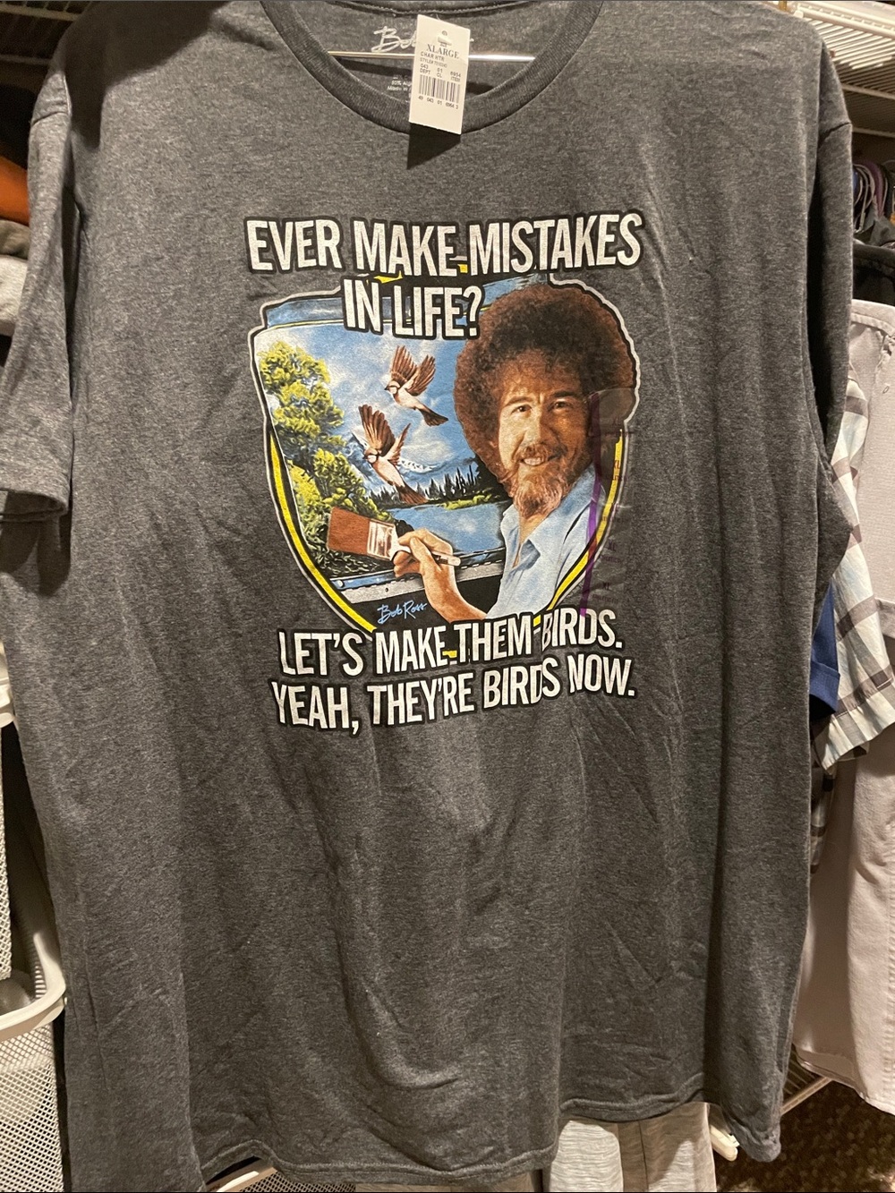 Bob Ross Graphic Short Sleeve T-Shirt - Charcoal Gray